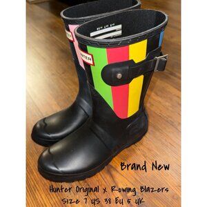 Hunter Women's Black Multi Striped Rain Boots - Size 7 US - New